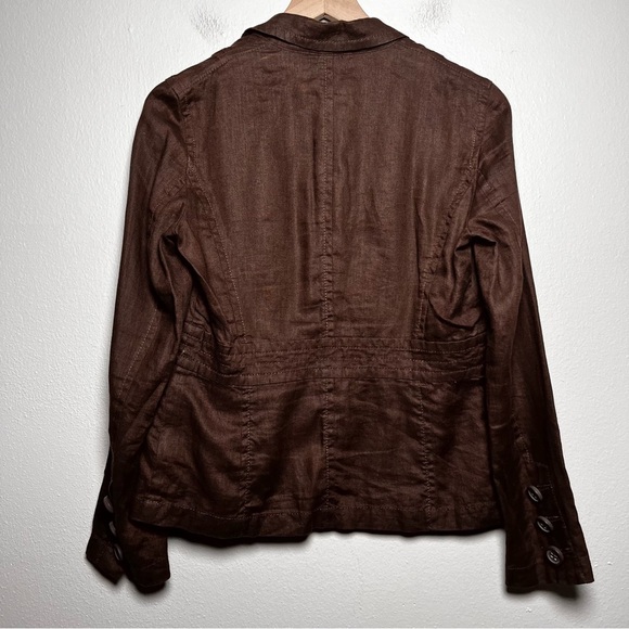 VTG Women Liz Claiborne 100% Linen Blazer Jacket 4 Chocolate Brown Academia - Picture 6 of 9